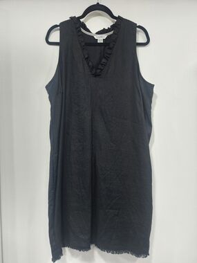 Tommy Bahama Black Linen Sleeveless Ruffle V-Neck Shift Dress XL